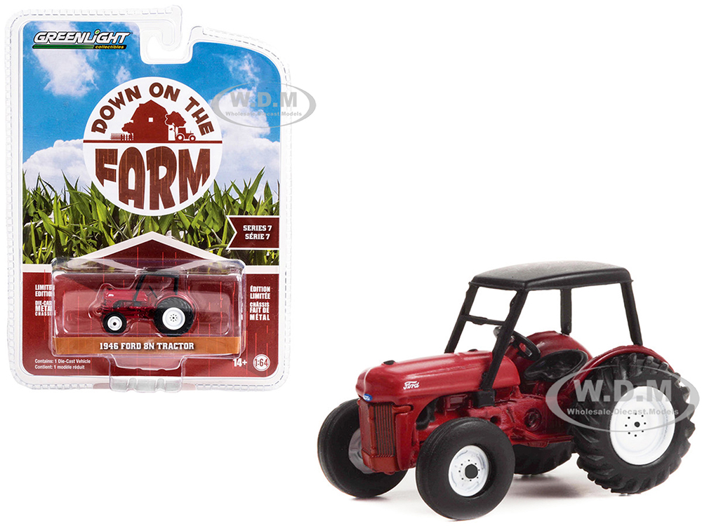 1946 Ford 8N Tractor Red with Black Canopy Down on the Farm Series 7 1/64 Diecast Model by Greenlight