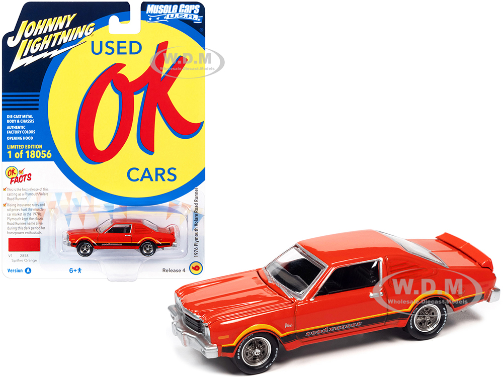 1976 Plymouth Volare Road Runner Spitfire Orange with Stripes "OK Used Cars" Series Limited Edition to 18056 pieces Worldwide 1/64 Diecast Model Car