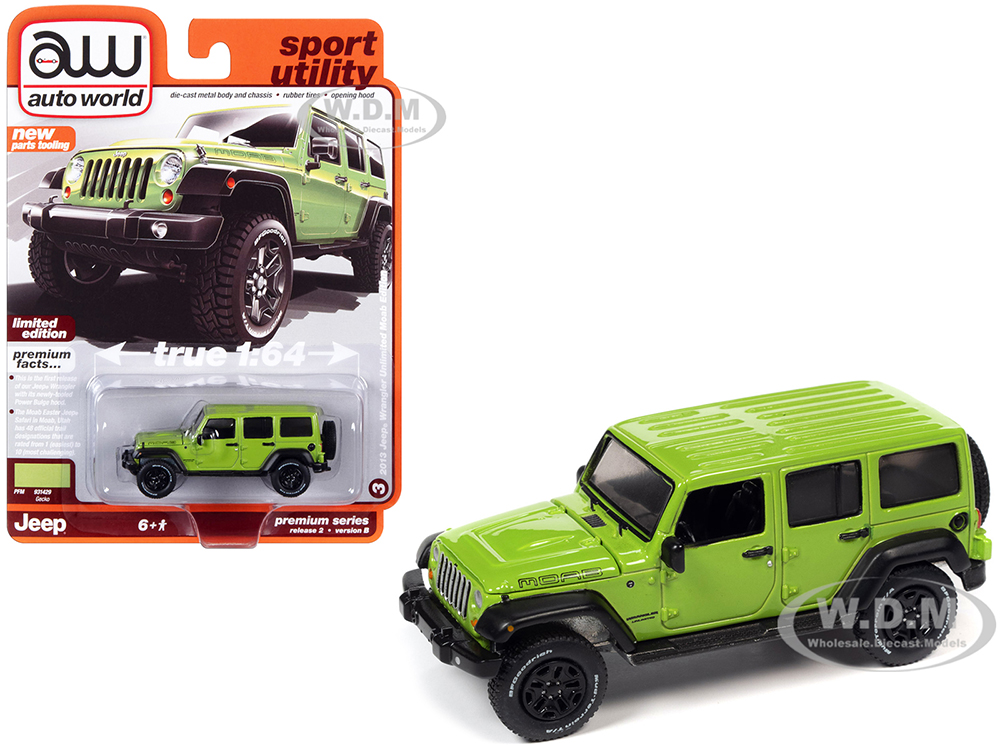 2013 Jeep Wrangler Unlimited Moab Edition Gecko Green Sport Utility Limited Edition 1/64 Diecast Model Car by Auto World
