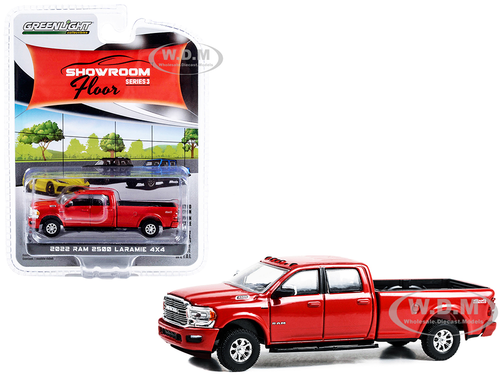 2022 Ram 2500 Laramie 4x4 Pickup Truck Flame Red Showroom Floor Series 3 1/64 Diecast Model Car by Greenlight