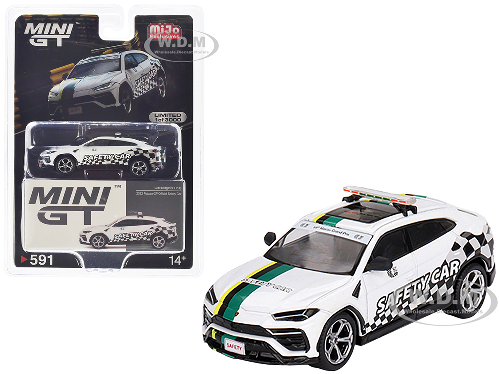 Lamborghini Urus White with Graphics 2022 Macau GP Official Safety Car Limited Edition to 3000 pieces Worldwide 1/64 Diecast Model Car by Mini GT