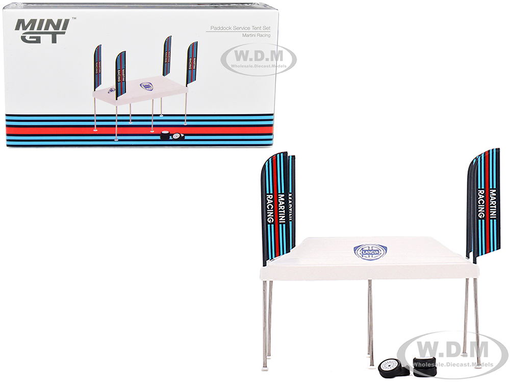 Paddock Service Tent Set with Extra Wheels "Martini Racing" for 1/64 scale models by True Scale Miniatures