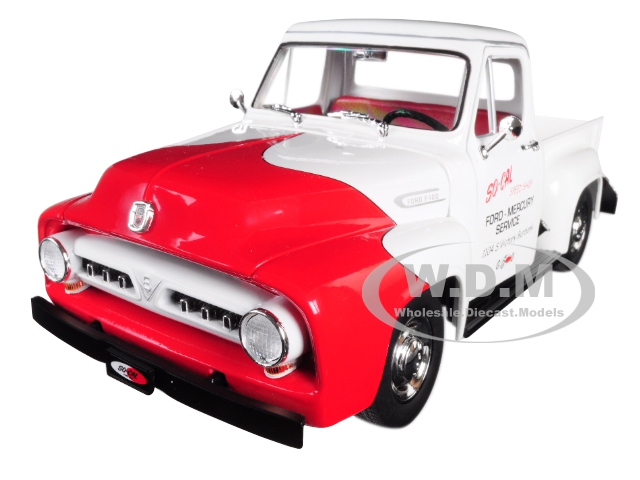 1953 Ford F-100 "so-cal Speed Shop" Push Truck White And Red 1/18 Diecast Model Car By Acme