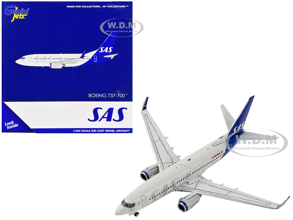 Boeing 737-700 Commercial Aircraft Scandinavian Airlines Gray with Blue Tail 1/400 Diecast Model Airplane by GeminiJets