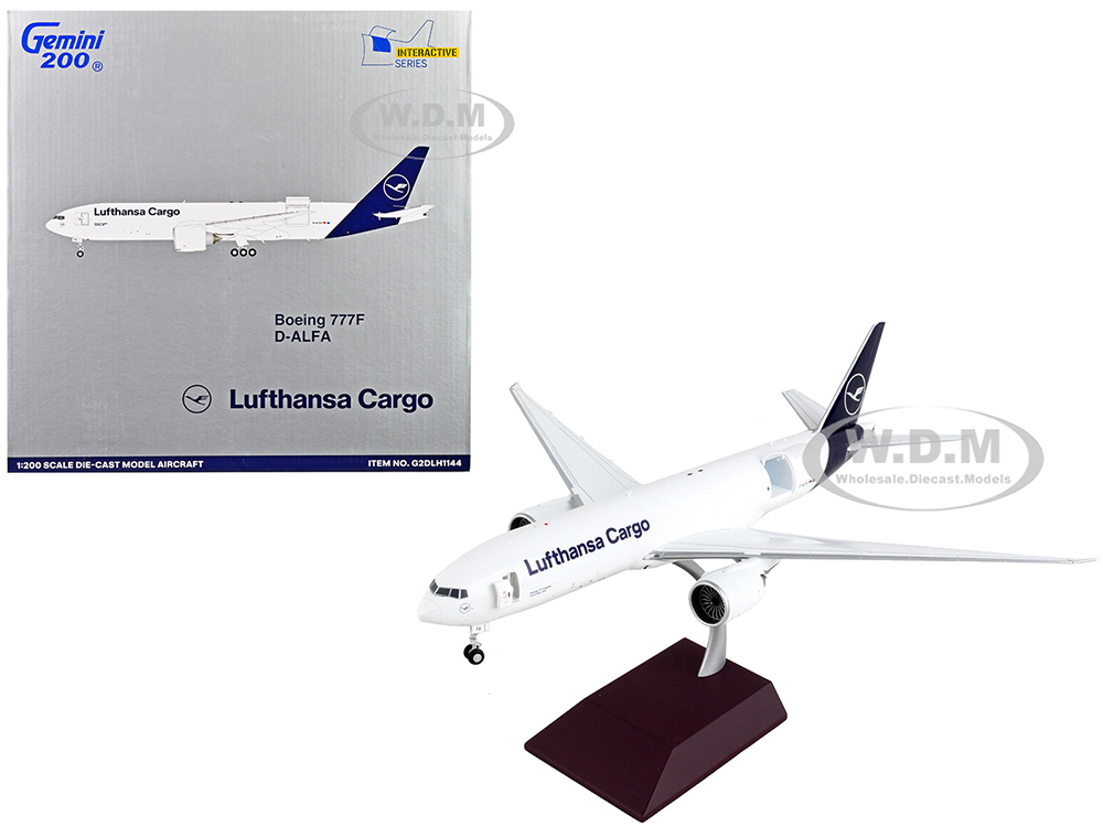 Boeing 777F Commercial Aircraft Lufthansa Cargo White with Blue Tail Gemini 200 - Interactive Series 1/200 Diecast Model Airplane by GeminiJets
