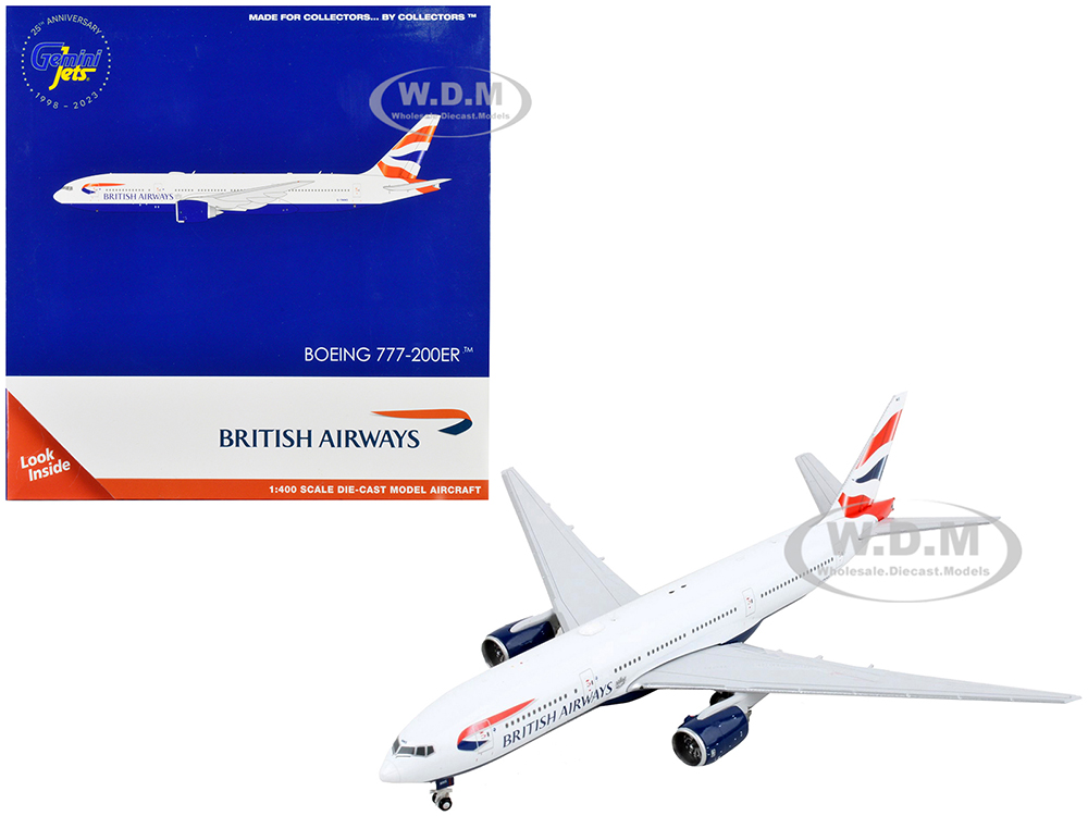 Boeing 777-200ER Commercial Aircraft British Airways White with Tail Stripes 1/400 Diecast Model Airplane by GeminiJets
