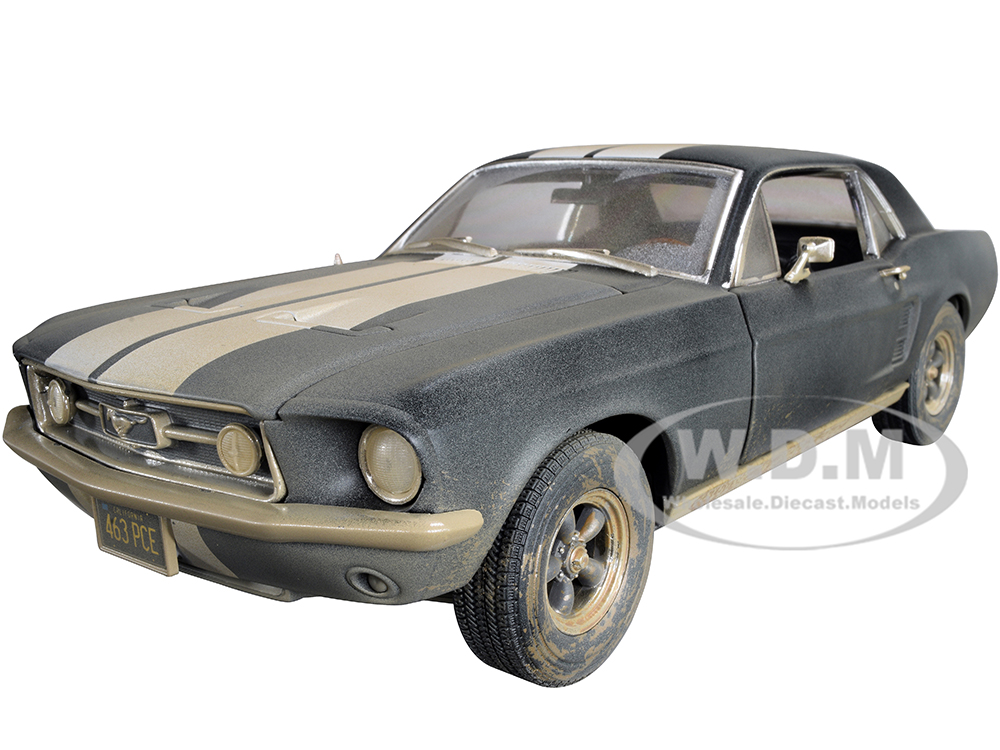 1967 Ford Mustang Coupe Matt Black with White Stripes (Weathered) (Adonis Creeds) "Creed II" (2018) Movie 1/18 Diecast Model Car by Greenlight