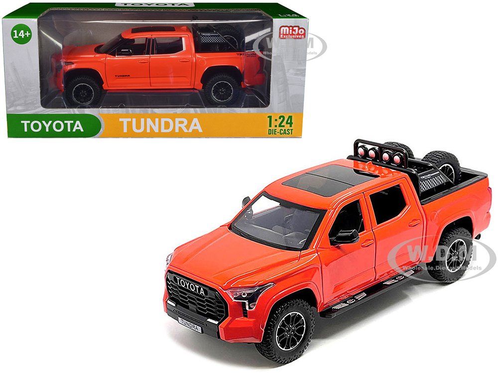 2023 Toyota Tundra TRD 4x4 Pickup Truck Solar Octane Orange with Sunroof and Wheel Rack 1/24 Diecast Model Car