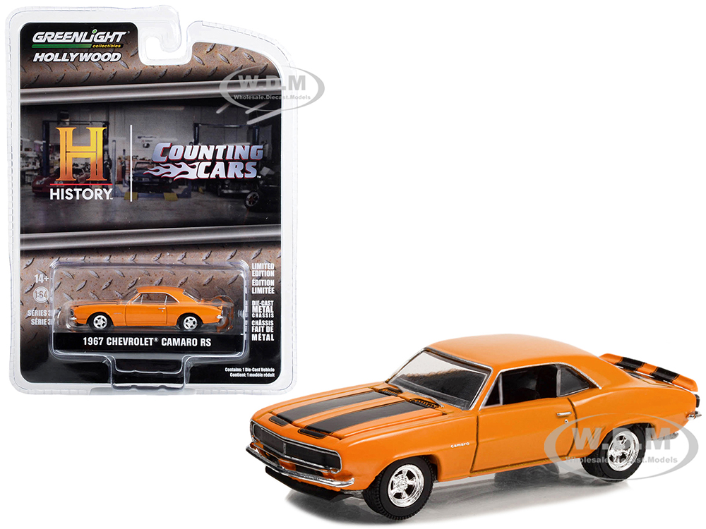 1967 Chevrolet Camaro RS Orange with Black Stripes Counting Cars (2012-Current) TV Series Hollywood Series Release 37 1/64 Diecast Model Car by Greenlight