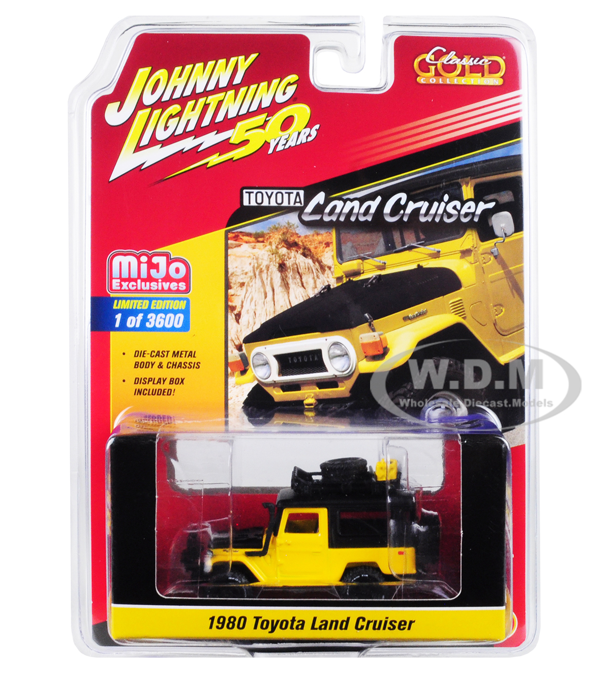 Image of 1980 Toyota Land Cruiser Yellow and Black with Accessories "Johnny Lightning 50th Anniversary" Limited Edition to 3600 pieces Worldwide 1/64 Diecast