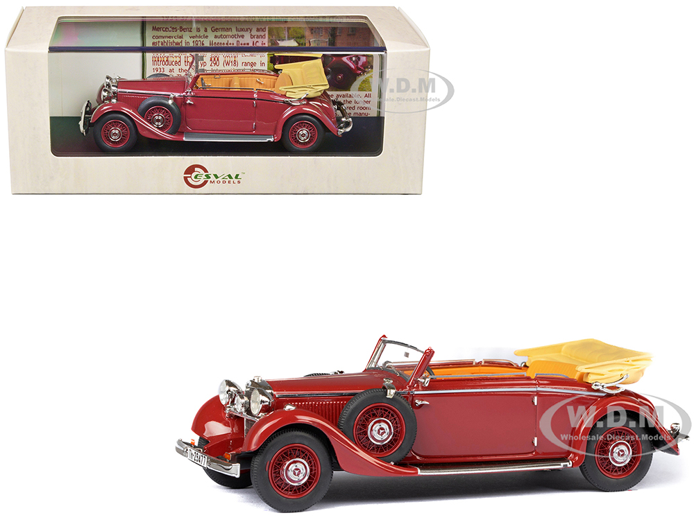 1933-37 Mercedes-Benz 290 W18 Lang Cabriolet B Maroon Limited Edition to 250 pieces Worldwide 1/43 Model Car by Esval Models