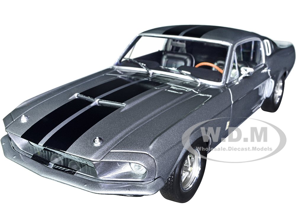 1967 Shelby GT500 Gray Metallic with Black Stripes 1/18 Diecast Model Car by Solido