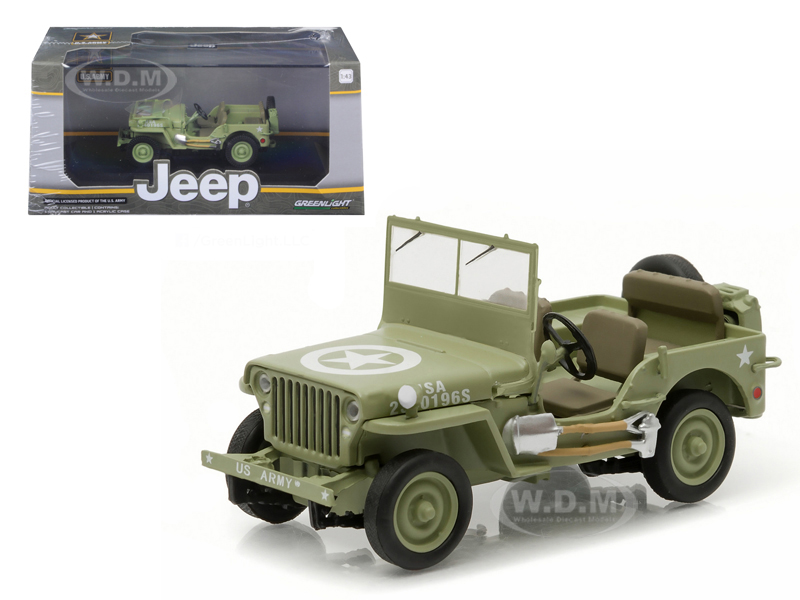 Image of 1944 Jeep Willys C7 U.S. Army Green with Star on Hood 1/43 Diecast Model Car by Greenlight