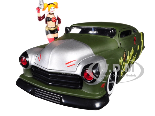 1951 Mercury Matt Green With Harley Quinn Diecast Figure "dc Comics Bombshells" Series 1/24 Diecast Model Car By Jada