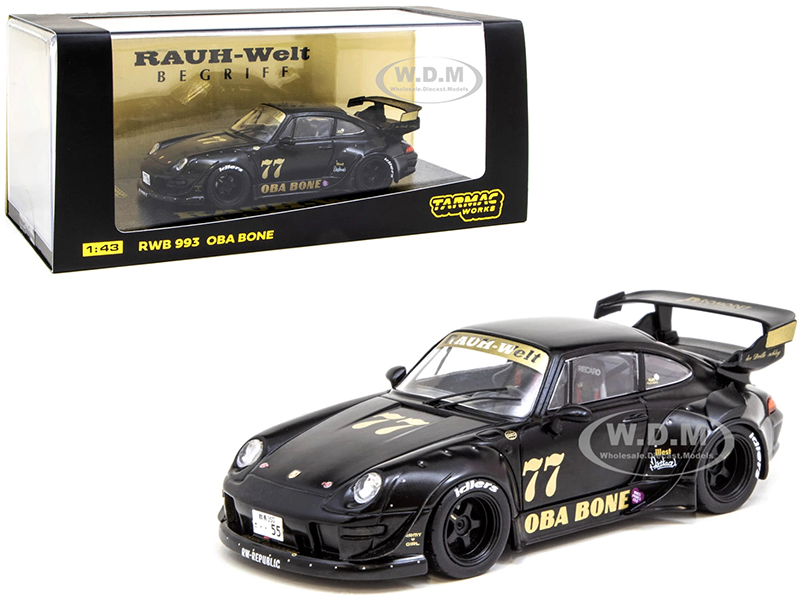 Image of Porsche RWB 993 77 "Oba Bone" Matt Black "RAUH-Welt BEGRIFF" 1/43 Diecast Model Car by Tarmac Works