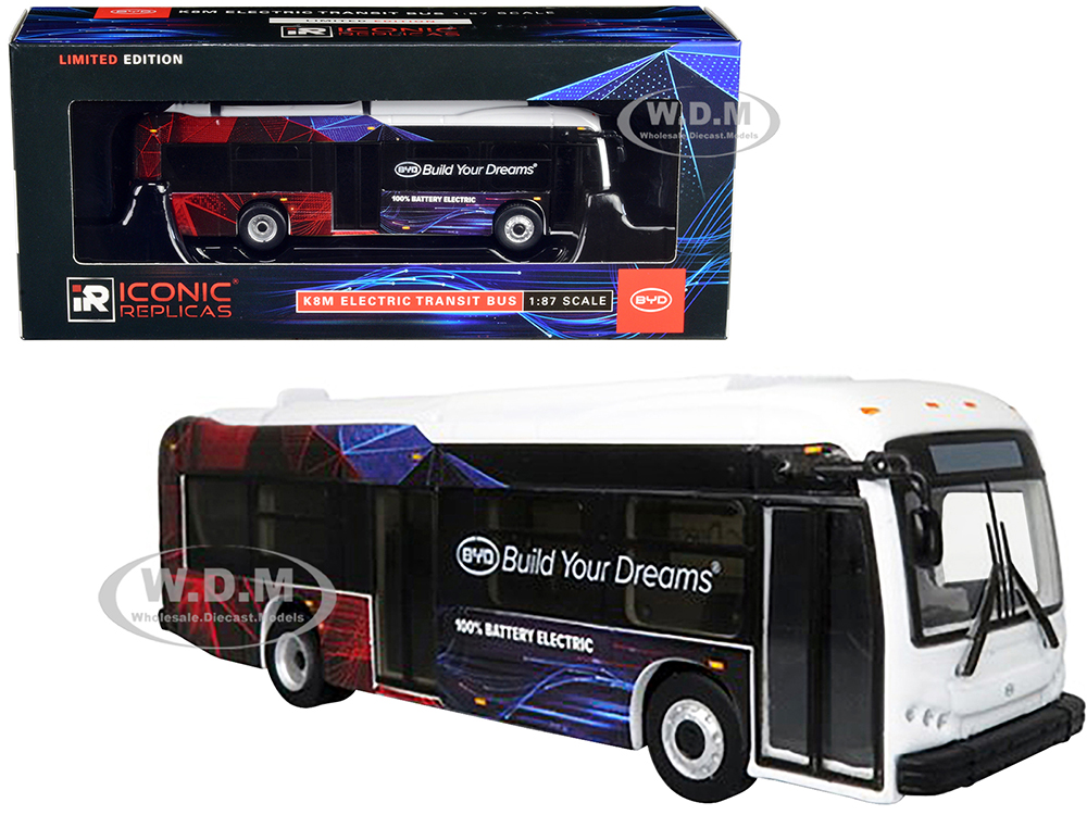 BYD K8M Electric Transit Bus Build Your Dreams Corporate Livery Limited Edition 1/87 (HO) Diecast Model by Iconic Replicas