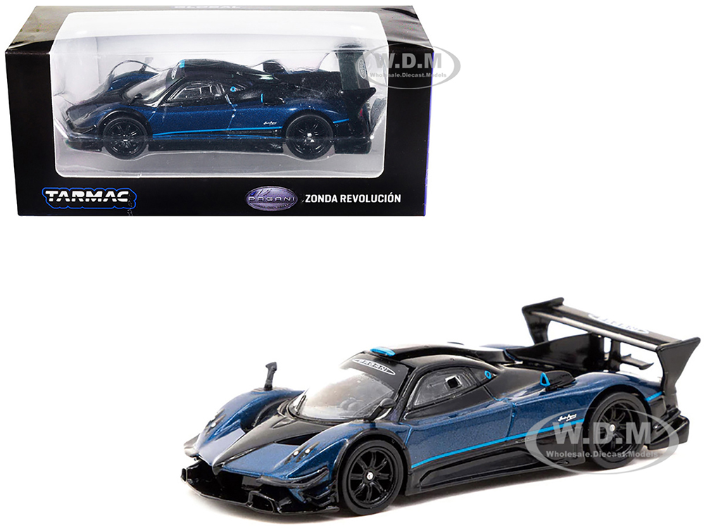 Pagani Zonda Revolucion Blue Metallic and Black with Light Blue Stripes Global64 Series 1/64 Diecast Model Car by Tarmac Works