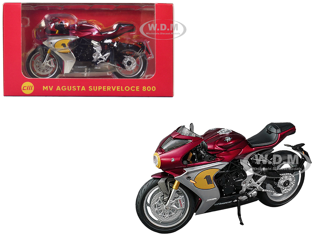 MV Agusta Superveloce 800 Motorcycle 1 Red Metallic And Silver 1/18 Diecast Model By CM Models