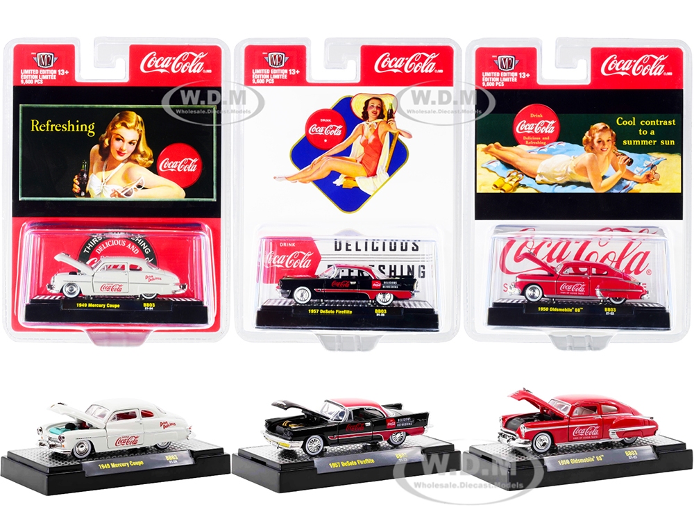 "Coca-Cola Bathing Beauties" Set of 3 Cars Release 3 Limited Edition to 9600 pieces Worldwide 1/64 Diecast Model Cars by M2 Machines