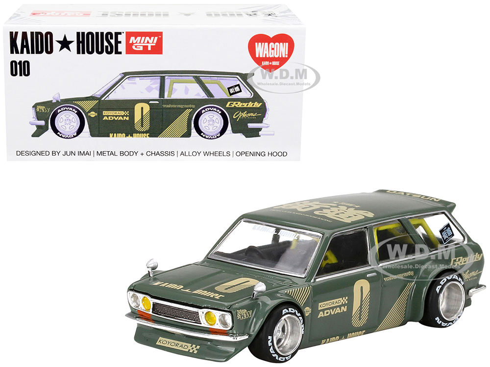 1971 Datsun 510 Wagon RHD (Right Hand Drive) Green (Designed by Jun Imai) Kaido House Special 1/64 Diecast Model Car by True Scale Miniatures