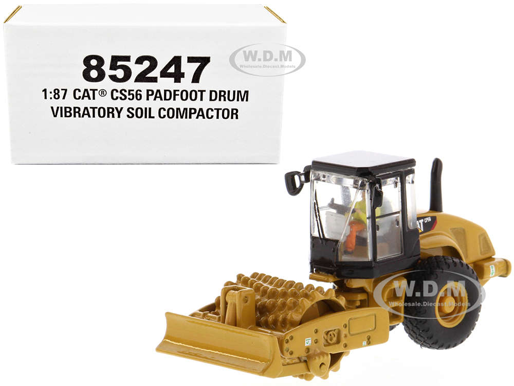 CAT Caterpillar CS56 Padfoot Drum Vibratory Soil Compactor with Operator "High Line" Series 1/87 (HO) Scale Diecast Model by Diecast Masters