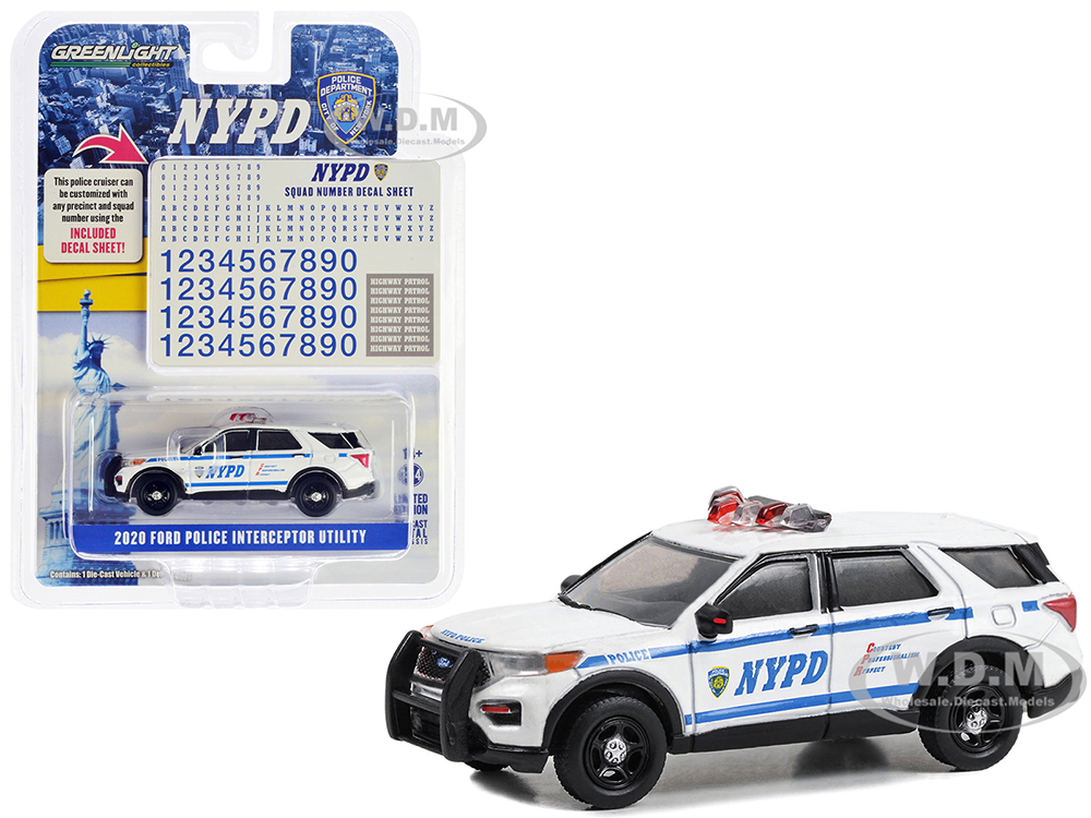 2020 Ford Police Interceptor Utility White "New York City Police Dept (NYPD)" with NYPD Squad Number Decal Sheet "Hot Pursuit - Hobby Exclusive" Seri