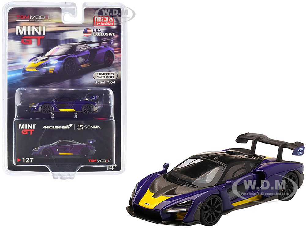 Image of McLaren Senna Purple and Yellow Limited Edition to 1200 pieces Worldwide 1/64 Diecast Model Car by True Scale Miniatures
