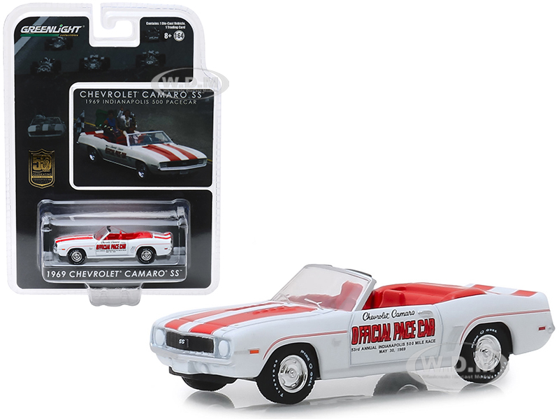 1969 Chevrolet Camaro Ss Convertible Pace Car White With Red Stripes "mario Andretti 50th Anniversary Indianapolis 500 Champion" 1/64 Diecast Model C