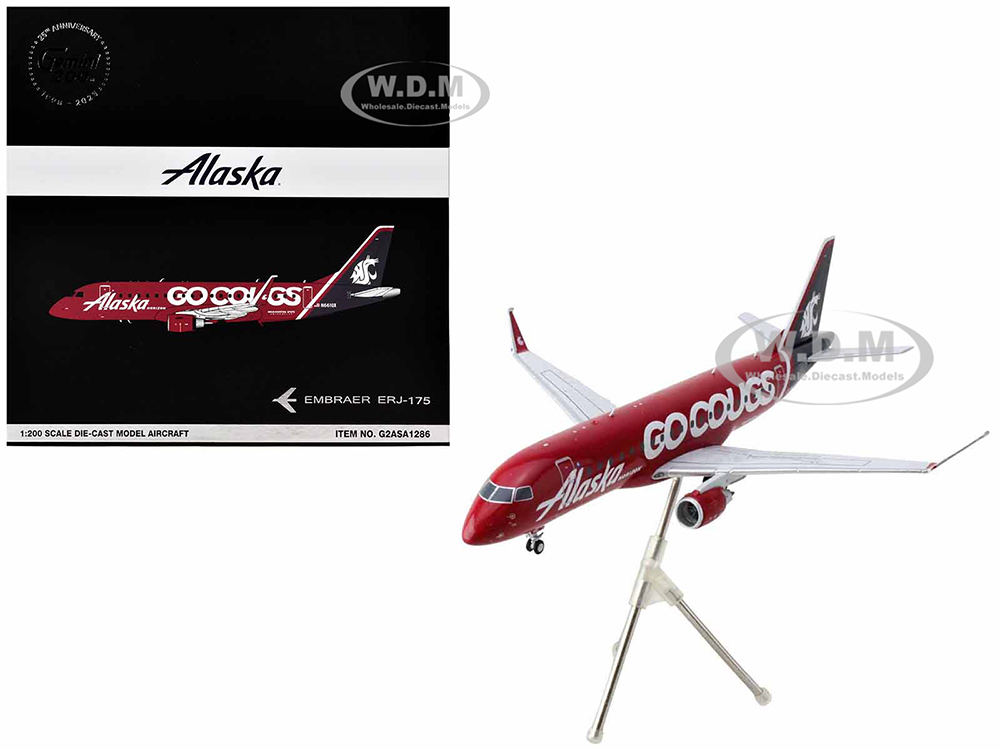 Embraer ERJ-175 Commercial Aircraft Alaska Airlines/Horizon - Washington State Cougars (N661QX) Red with Gray Tail Gemini 200 Series 1/200 Diecast Model Airplane by GeminiJets