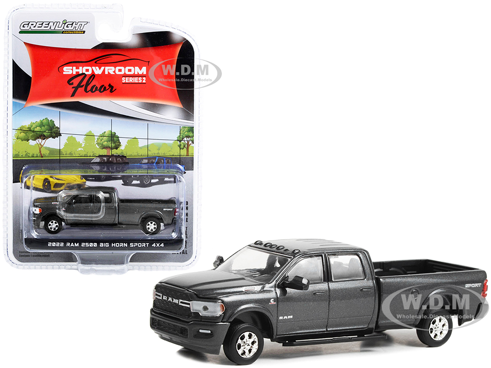 2022 RAM 2500 Big Horn Sport 4X4 Pickup Truck Granite Crystal Gray Metallic "Showroom Floor" Series 2 1/64 Diecast Model Car by Greenlight