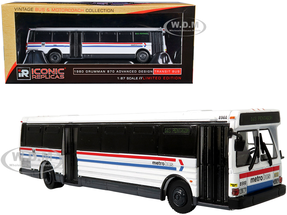 1980 Grumman 870 Advanced Design Transit Bus WMATA (Washington Metropolitan Area Transit Authority) Metro Bus 16S Pentagon Vintage Bus & Motorcoach Collection 1/87 Diecast Model by Iconic Replicas