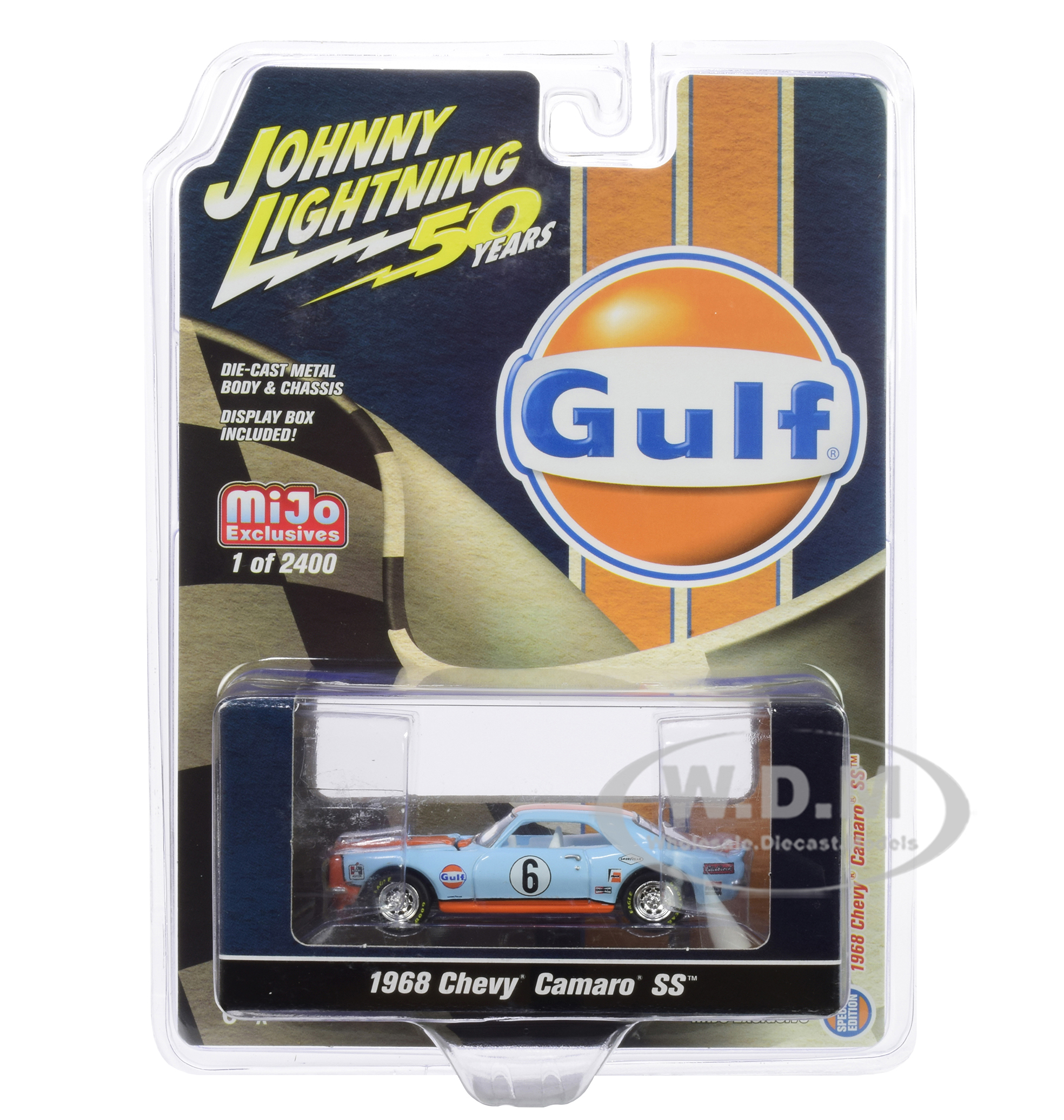 1968 Chevrolet Camaro Ss 6 "gulf Oil" Light Blue And Orange Limited Edition To 2400 Pieces Worldwide 1/64 Diecast Model Car By Johnny Lightning