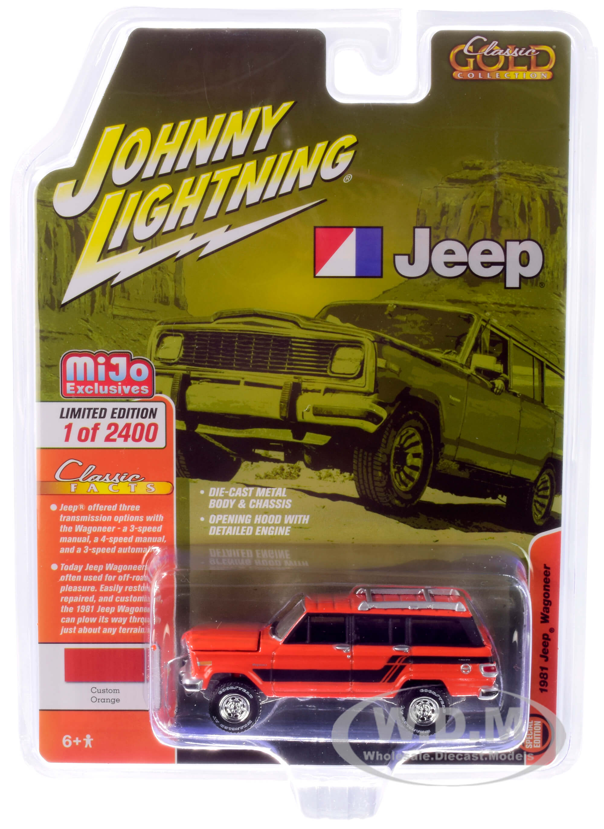 1981 Jeep Wagoneer Custom Orange With Black Stripes Limited Edition To 2400 Pieces Worldwide 1/64 Diecast Model Car By Johnny Lightning