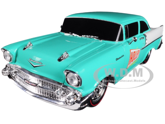 Image of 1957 Chevrolet 150 "Holley" Sea Foam Green and India Ivory 1/24 Diecast Model Car by M2 Machines