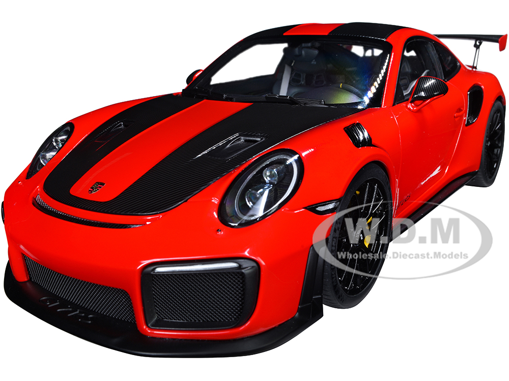 Porsche 911 (991.2) GT2 RS Weissach Package Guards Red with Carbon Stripes 1/18 Model Car by Autoart