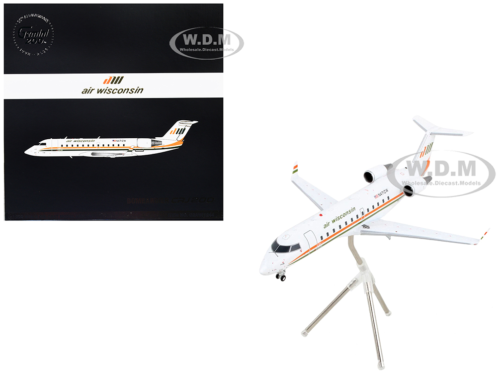 Bombardier CRJ200 Commercial Aircraft Air Wisconsin White with Orange and Green Stripes Gemini 200 Series 1/200 Diecast Model Airplane by GeminiJets