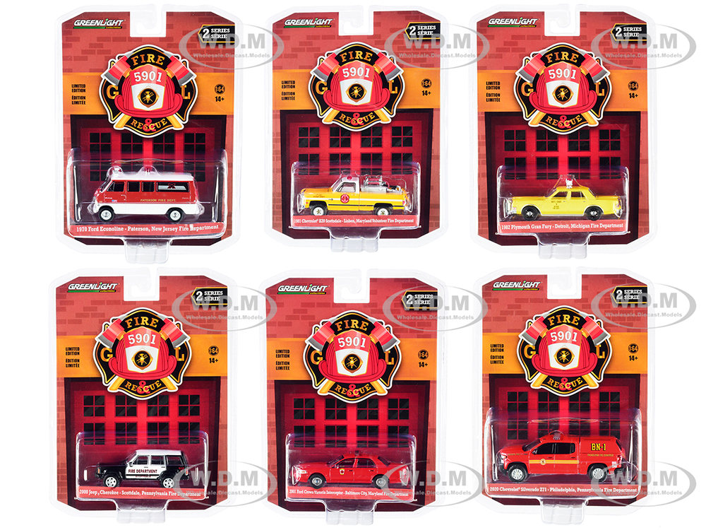 "Fire &amp; Rescue" Set of 6 pieces Series 2 1/64 Diecast Model Cars by Greenlight
