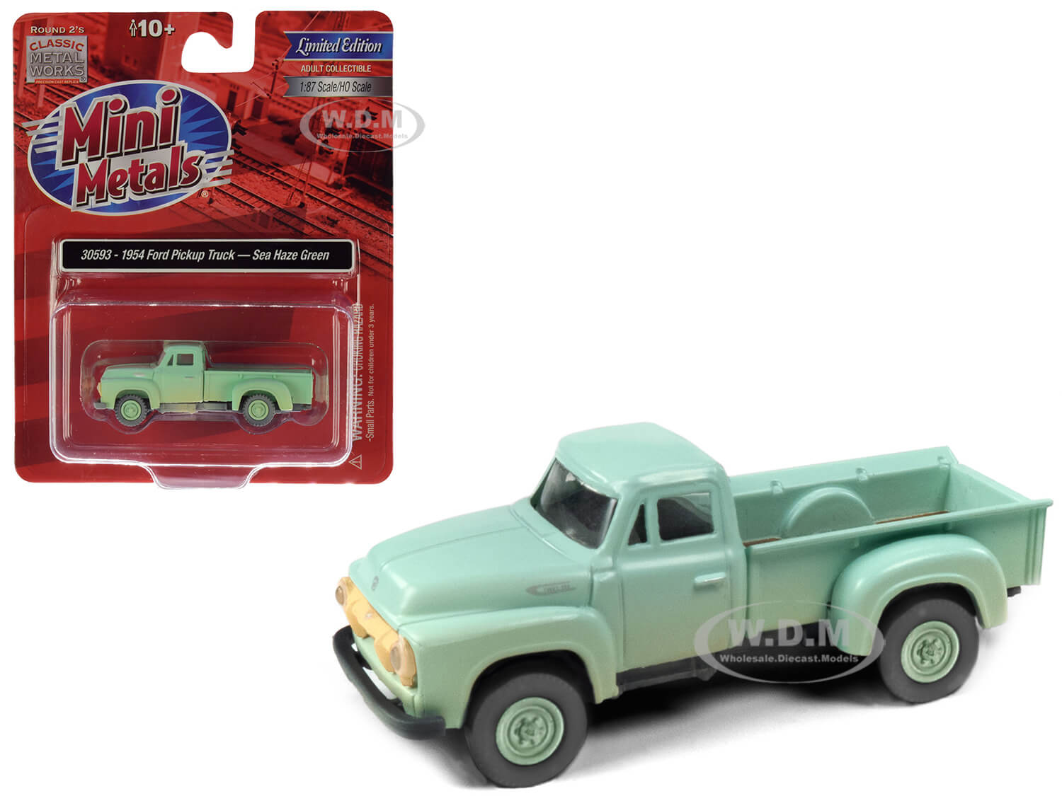 1954 Ford Pickup Truck Sea Haze Green (dirty/weathered) 1/87 (ho) Scale Model Car By Classic Metal Works