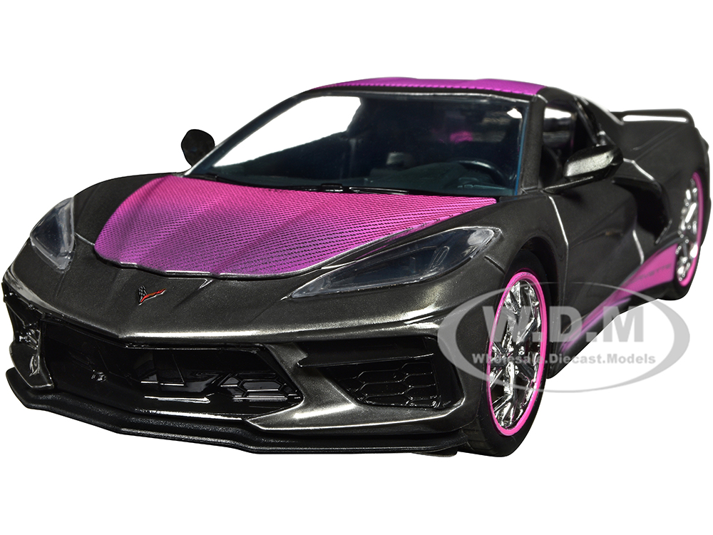 2020 Chevrolet Corvette Stingray Gray Metallic with Pink Carbon Hood and Top Pink Slips Series 1/24 Diecast Model Car by Jada