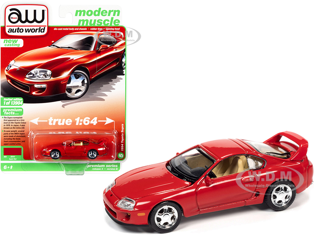 1994 Toyota Supra Super Red Modern Muscle Limited Edition to 13904 pieces Worldwide 1/64 Diecast Model Car by Auto World