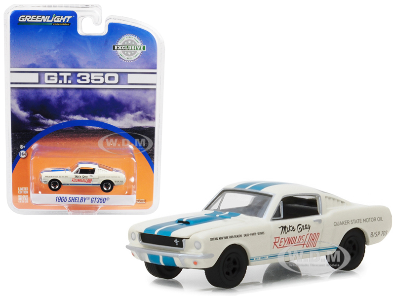 1965 Ford Mustang Shelby Gt350 White With Blue Stripes Reynolds Ford "super Horse" Driven By Mike Gray Hobby Exclusive 1/64 Diecast Model Car By Gree