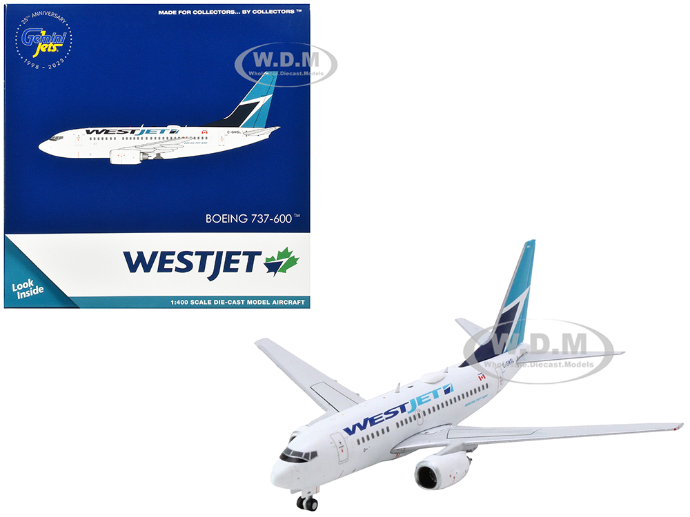 Boeing 737-600 Commercial Aircraft Westjet Airlines (C-GWSL) White with Blue Tail 1/400 Diecast Model Airplane by GeminiJets