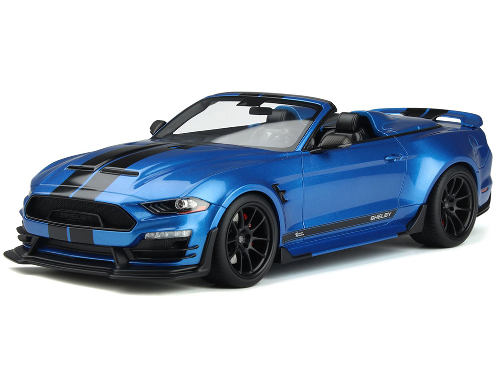 2022 Shelby Super Snake Speedster Convertible Blue Metallic with Black Stripes 1/18 Model Car by GT Spirit