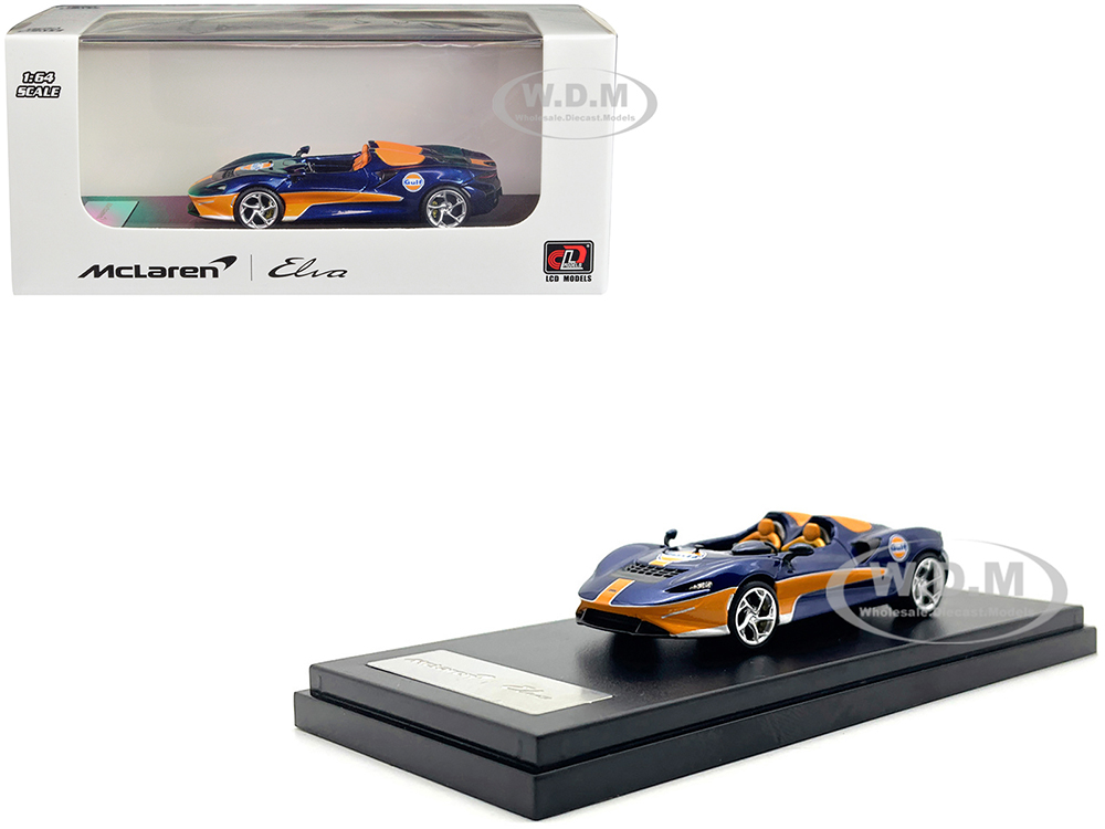 McLaren Elva Convertible Dark Blue Metallic With Orange Accents Gulf Oil 1/64 Diecast Model Car By LCD Models