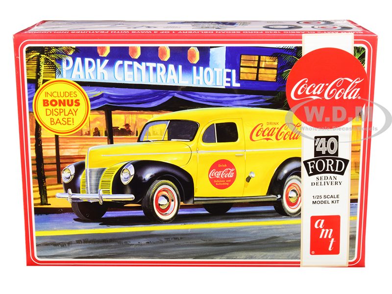 Skill 3 Model Kit 1940 Ford Sedan Delivery Van "Coca-Cola" with Display Base 1/25 Scale Model by AMT