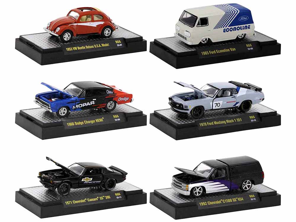 "Detroit Muscle" Set of 6 Cars IN DISPLAY CASES Release 66 Limited Edition 1/64 Diecast Model Cars by M2 Machines