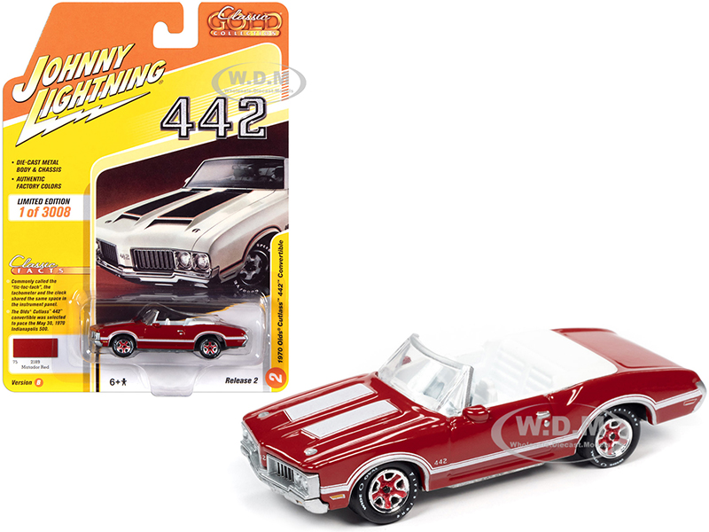 Image of 1970 Oldsmobile Cutlass 442 Convertible Matador Red with White Stripes and White Interior "Classic Gold Collection" Limited Edition to 3008 pieces Wo