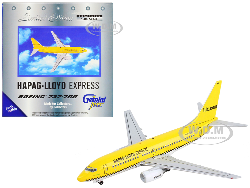 Boeing 737-700 Commercial Aircraft Hapag-Lloyd Yellow 1/400 Diecast Model Airplane by GeminiJets
