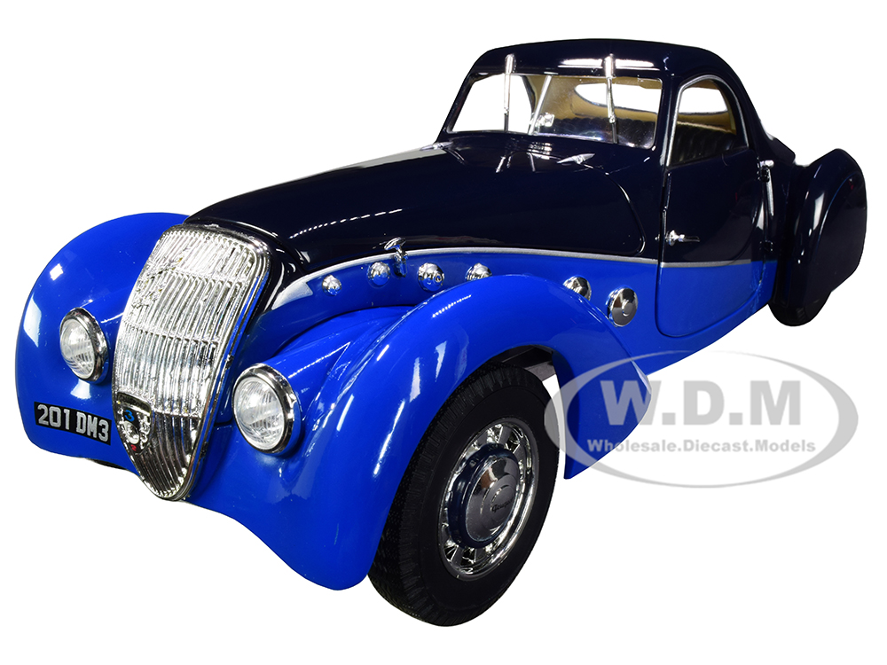 1937 Peugeot 302 Darl Mat Coupe Dark Blue and Blue 1/18 Diecast Model Car by Norev