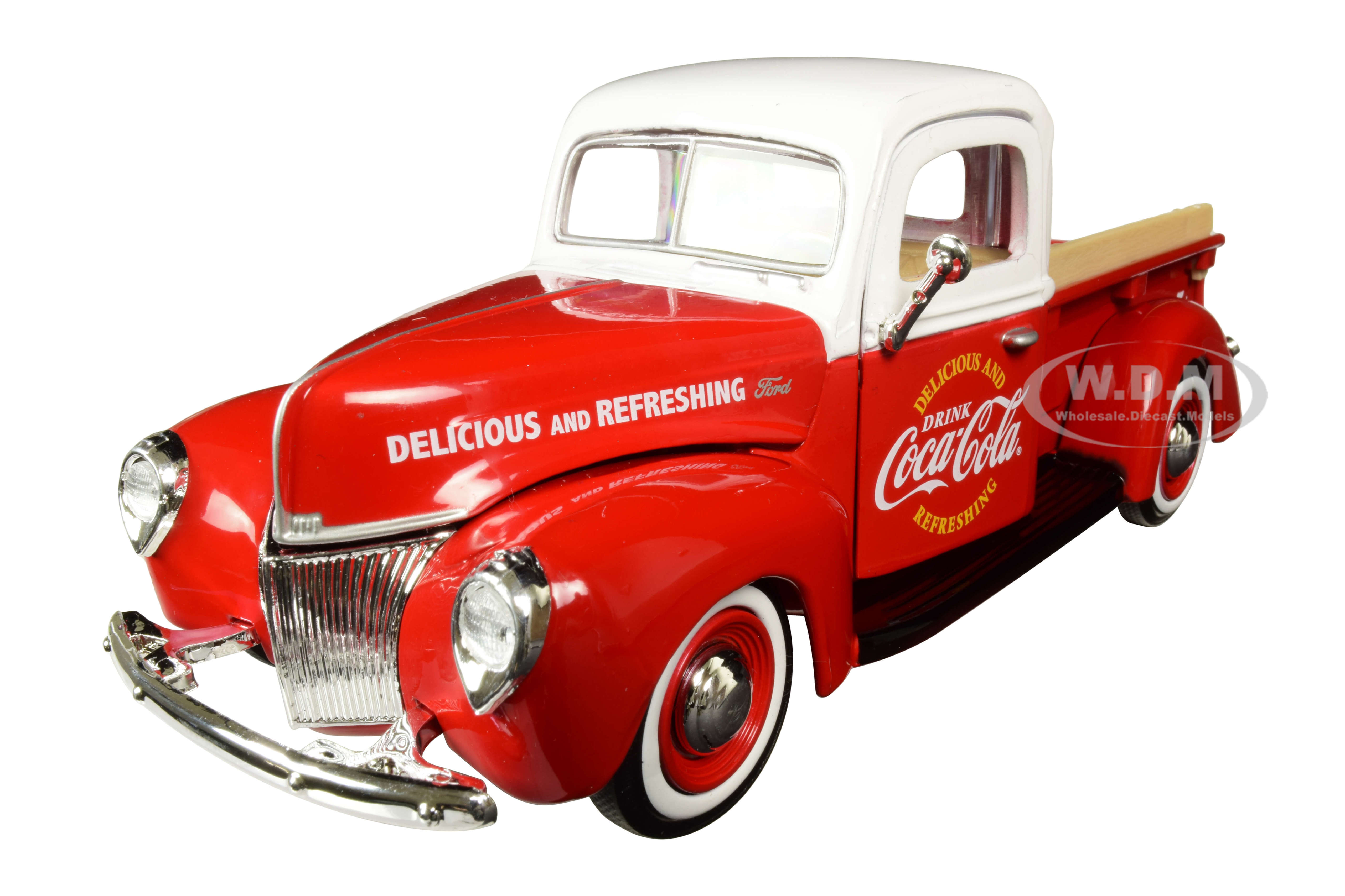 Image of 1940 Ford Pickup Truck "Coca-Cola" Red and White with "Coca-Cola" Cooler Accessory 1/24 Diecast Model Car by Motorcity Classics